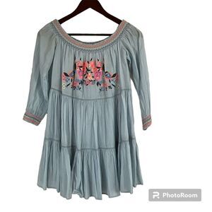 Free People Sunbeams Embroidered Off The Shoulder Mini Dress Women Light Blue XS